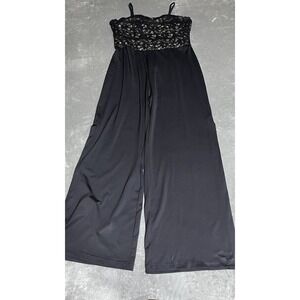Y2K SHAPE FX Newport News Jumpsuit Womens 20 Black Wide Leg Slit Lace Whimsigoth